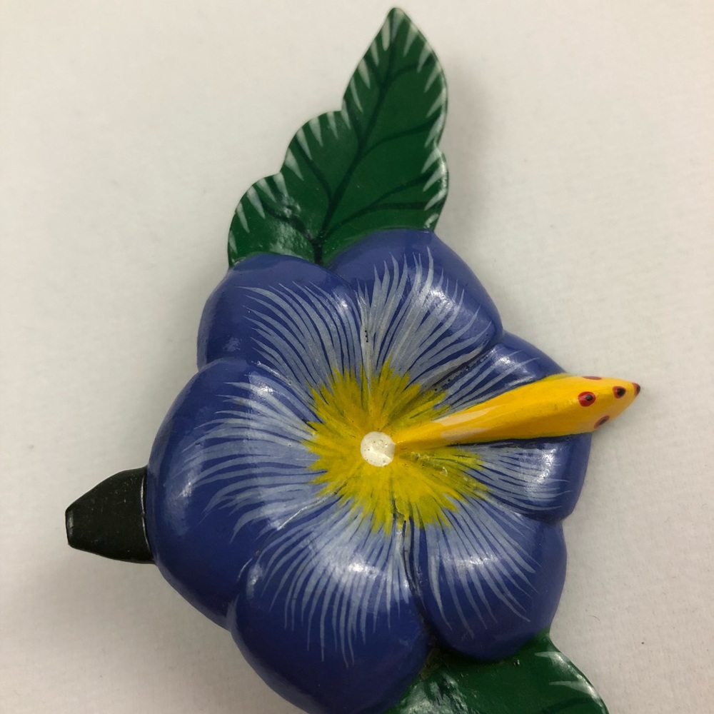 Vintage Blue Hibiscus Flower Pin View 3